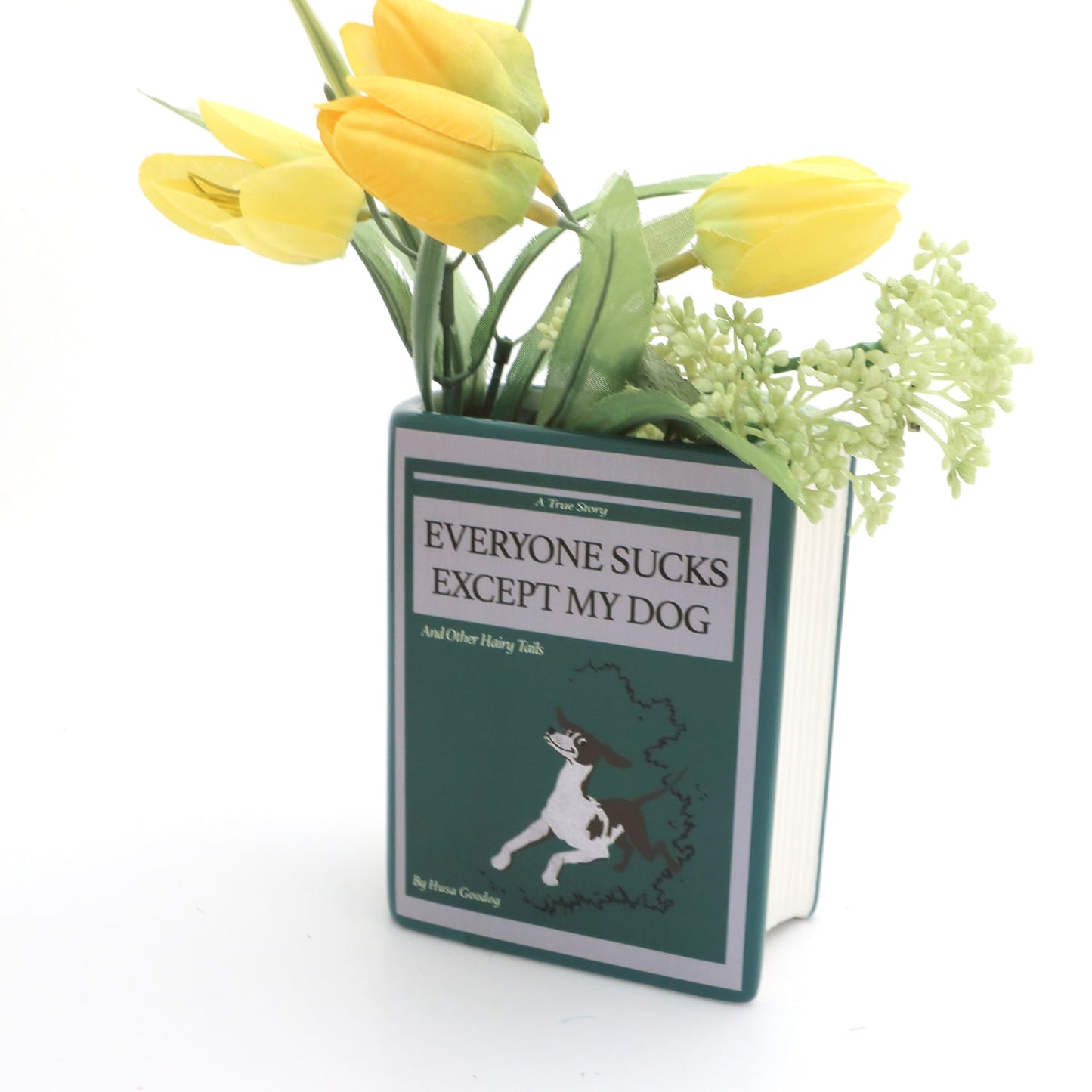 Dog book, Everyone Sucks Except My Dog, book shaped pencil holder, planter,  or vase, mature language
