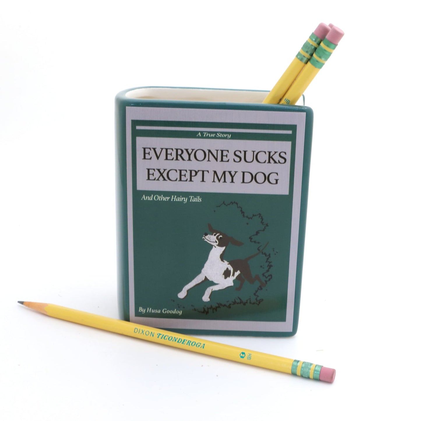Dog book, Everyone Sucks Except My Dog, book shaped pencil holder, planter,  or vase, mature language