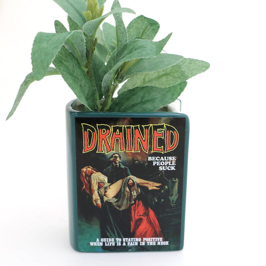 Drained, Dracula book shaped pencil holder, vase, or planter, mature language