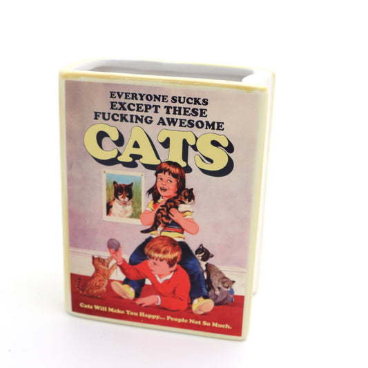 Cat book, Awesome Cats, book shaped pencil holder or planter, mature language