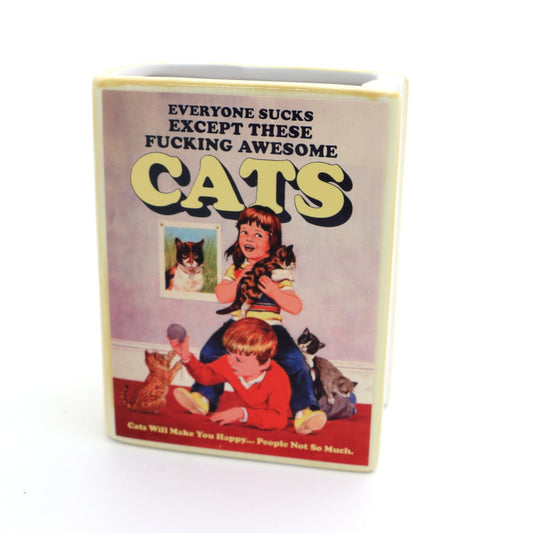 Cat book, Awesome Cats, book shaped pencil holder or planter, mature language