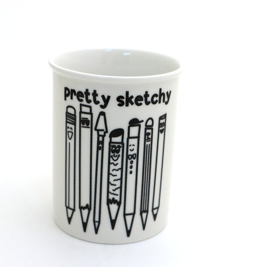 Pen and pencil cup, Pretty sketchy, funny gift for artist or writer