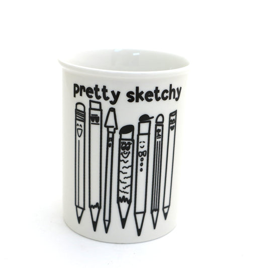 Pen and pencil cup, Pretty sketchy, funny gift for artist or writer