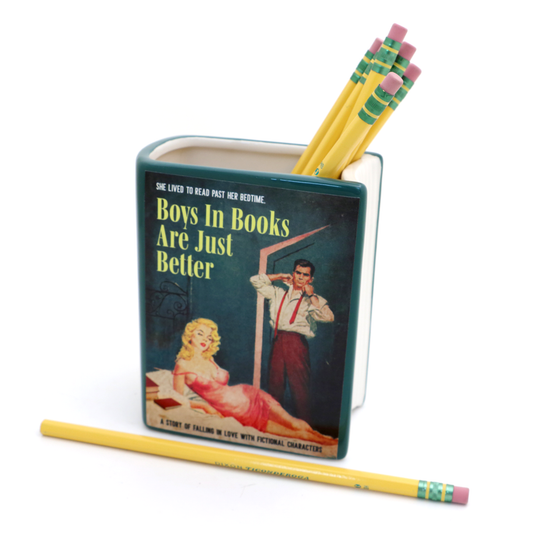 Boys in Books are Better Book pencil holder, vase, gift for reader