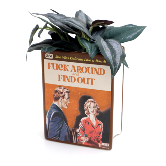 F Around and Find Out, book shaped pencil holder, vase, or planter, mature language
